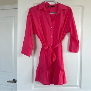 Zara Hot Pink Mini Shirt Dress - Size S